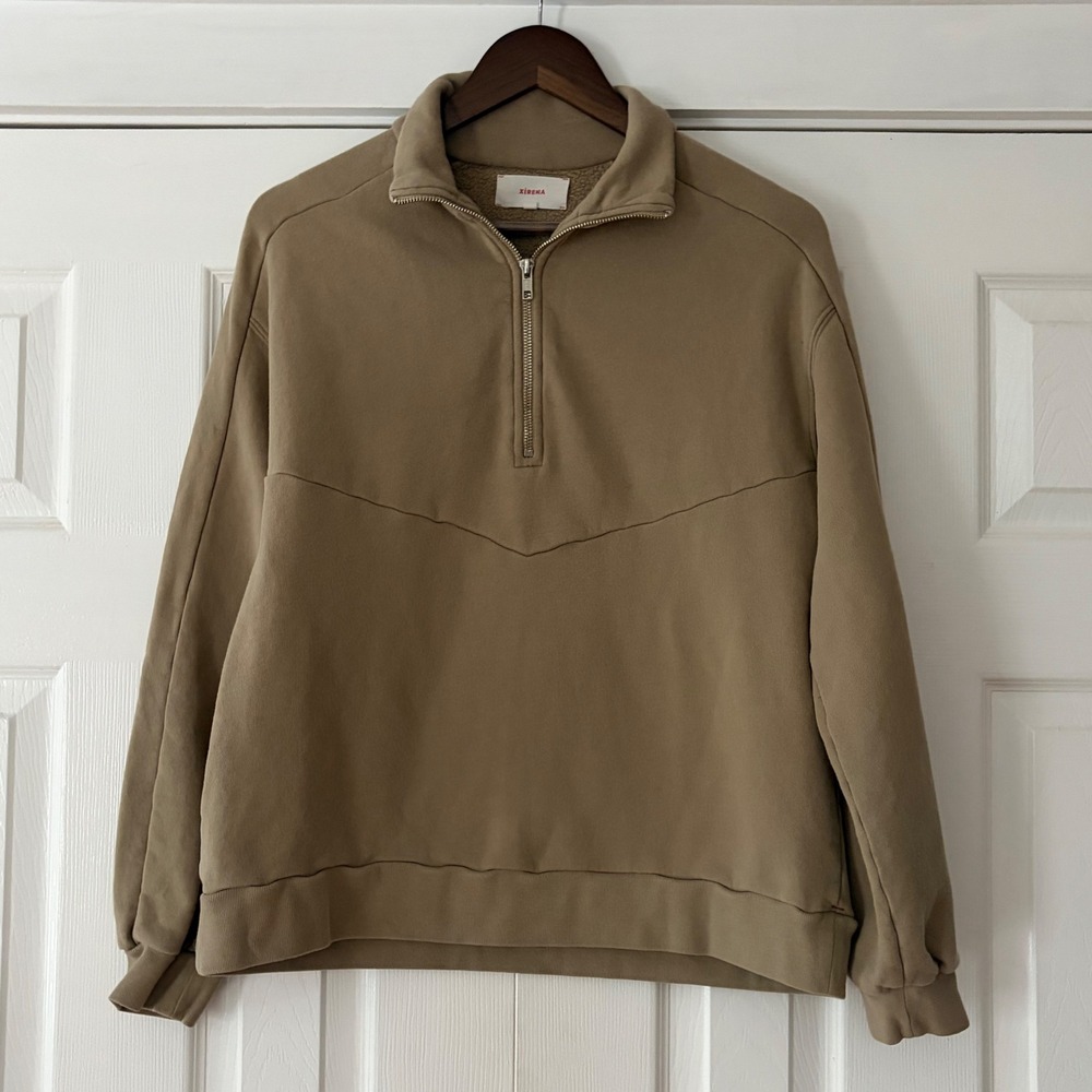 Xirena Tan Khaki 100% Ring Spun Cotton Quarter Zip Sweatshirt‎ Small EUC